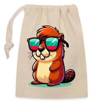 Beaver - Closable cotton gift bag (14x20cm) - nature - Front