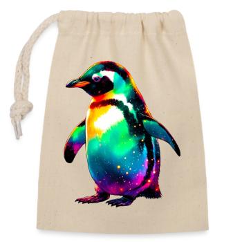 Pinguin - Verschließbarer Geschenkbeutel aus Baumwolle (14x20cm) - Natur - Vorne