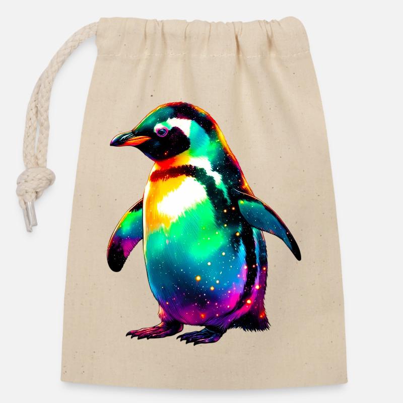 Pinguin - Verschließbarer Geschenkbeutel aus Baumwolle (14x20cm) - Natur