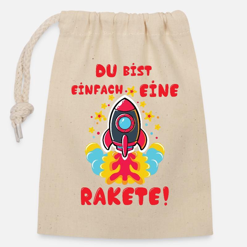Rakete - Verschließbarer Geschenkbeutel aus Baumwolle (14x20cm) - Natur