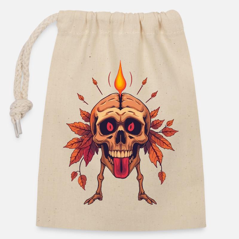 Totenkopf mit Kerze - Verschließbarer Geschenkbeutel aus Baumwolle (14x20cm) - Natur