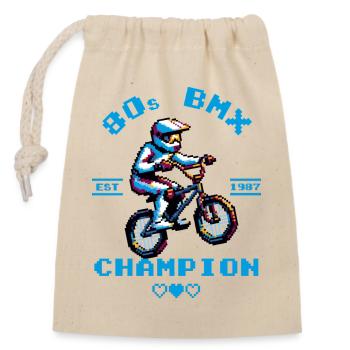 des années 80 BMX Rétro Pixel Art Shir - Sac cadeau en coton avec cordon (14 x 20 cm) - nature - Devant