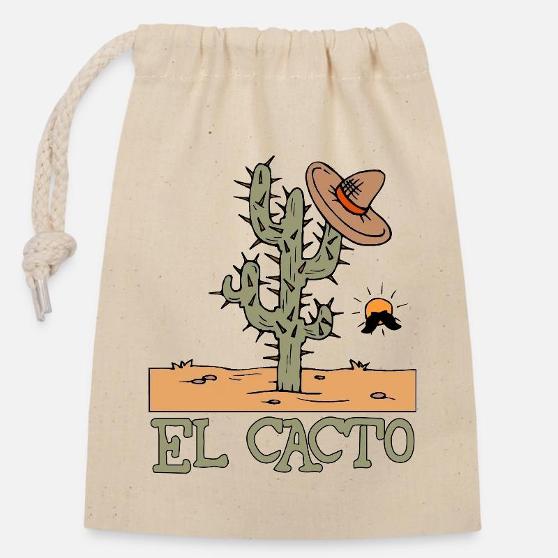 El Cacto 1 - Sac cadeau en coton avec cordon (14 x 20 cm) - nature