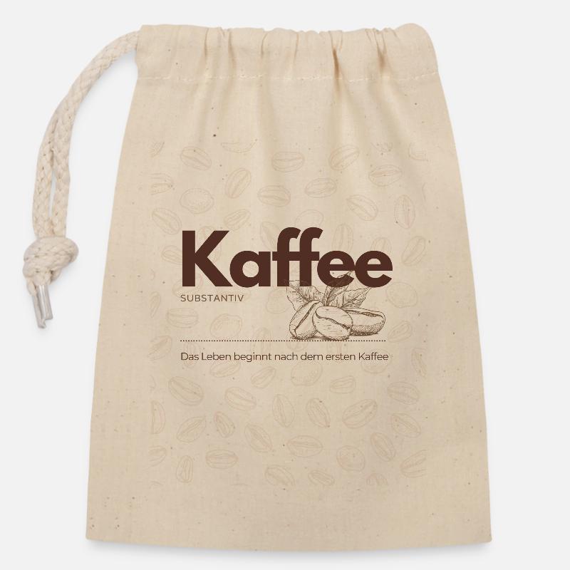 Kaffee – Das Leben beginnt nach dem ersten Kaffee - Verschließbarer Geschenkbeutel aus Baumwolle (14x20cm) - Natur