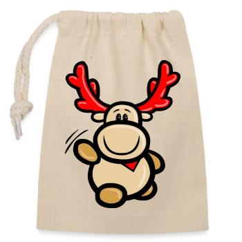 Comic reindeer Elmondo waving happily - Closable cotton gift bag (14x20cm) - nature - Front