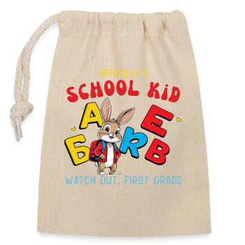 Écolier avec des lettres ABC - Sac cadeau en coton avec cordon (14 x 20 cm) - nature - Devant