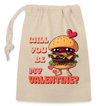 Burger de la Saint-Valentin - Veux-tu être mon Valentin ? - Sac cadeau en coton avec cordon (14 x 20 cm) - nature - Devant