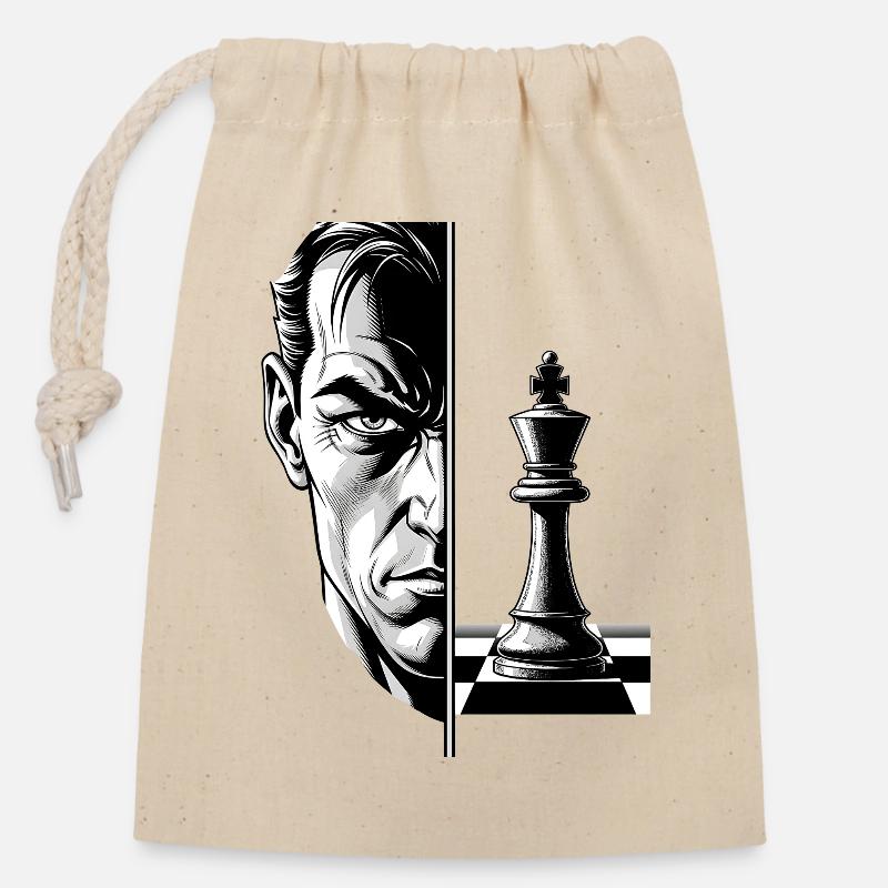 Schwarz-Weiß-Schach-Mastermind-Porträt - Verschließbarer Geschenkbeutel aus Baumwolle (14x20cm) - Natur
