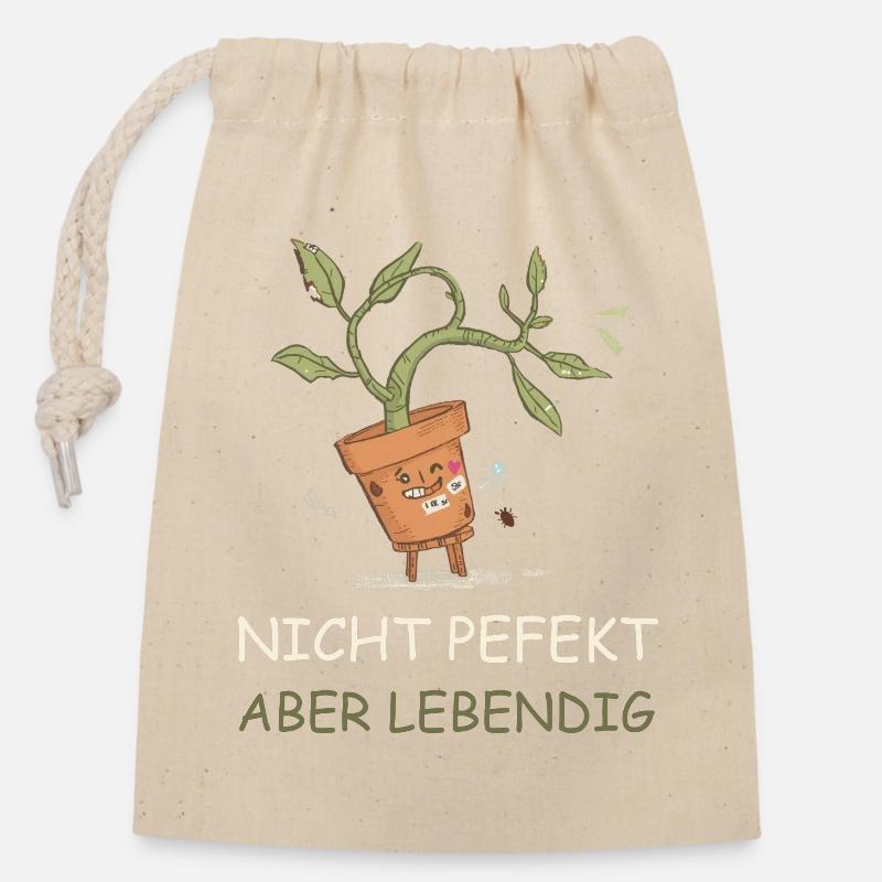 Lebendige Topfpflanze mit Witz - Sac cadeau en coton avec cordon (14 x 20 cm) - nature