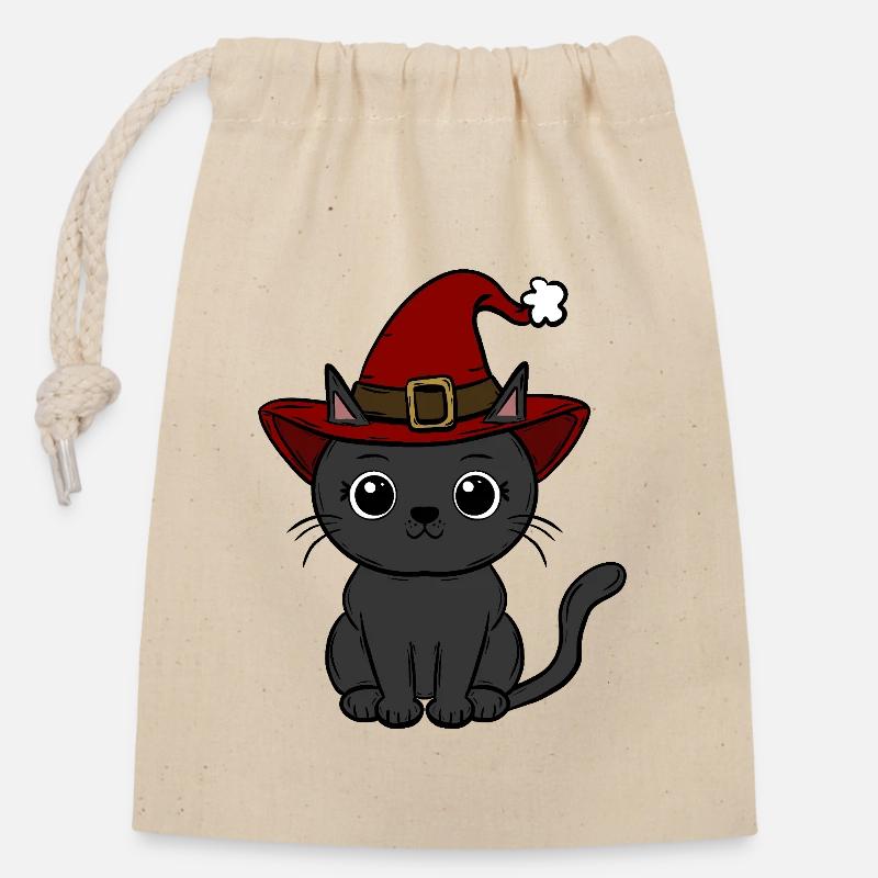Katze Weihnachten  - Verschließbarer Geschenkbeutel aus Baumwolle (14x20cm) - Natur