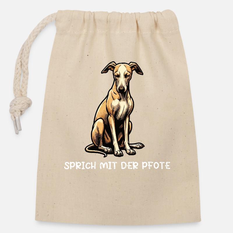 Sprich mit der Pfote Whippet Windhund Whippets  - Verschließbarer Geschenkbeutel aus Baumwolle (14x20cm) - Natur
