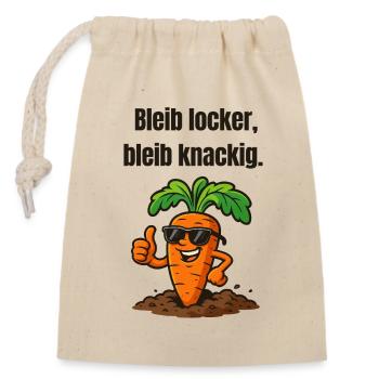 Karotte mit Stil: Locker Knackig Karikatur  - Verschließbarer Geschenkbeutel aus Baumwolle (14x20cm) - Natur - Vorne