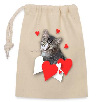 Herzkatze Liebeslook graue Katze Herzen - Verschließbarer Geschenkbeutel aus Baumwolle (14x20cm) - Natur - Vorne