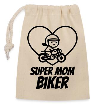 Super Mama Bikerin – Motorrad Herz - Verschließbarer Geschenkbeutel aus Baumwolle (14x20cm) - Natur - Vorne