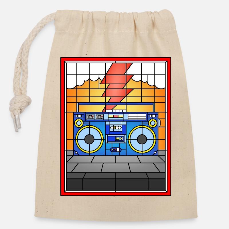 Conception de boombox en vitrail - Sac cadeau en coton avec cordon (14 x 20 cm) - nature