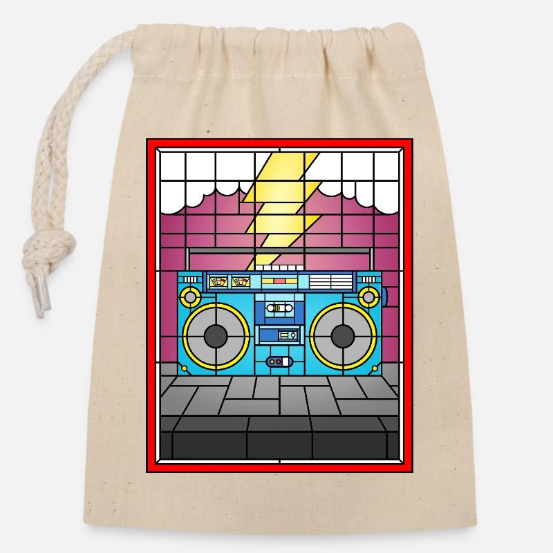 Retro Boombox Buntglas - Verschließbarer Geschenkbeutel aus Baumwolle (14x20cm) - Natur