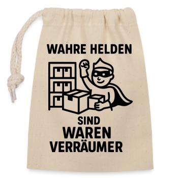 waren verräumer helden - Verschließbarer Geschenkbeutel aus Baumwolle (14x20cm) - Natur - Vorne