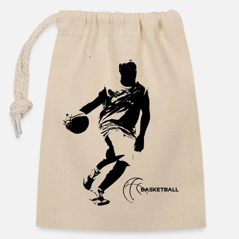 Basketball - Verschließbarer Geschenkbeutel aus Baumwolle (14x20cm) - Natur