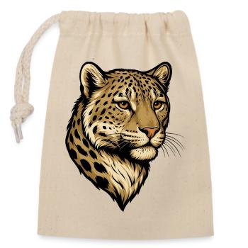 Leopardenkopf Illustration - Verschließbarer Geschenkbeutel aus Baumwolle (14x20cm) - Natur - Vorne