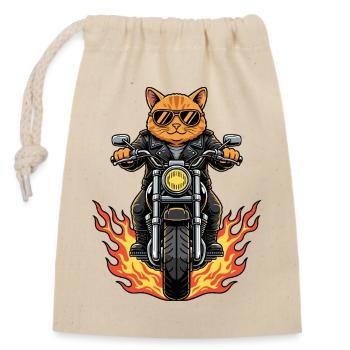 Coole Biker Katze Motorradflammen - Verschließbarer Geschenkbeutel aus Baumwolle (14x20cm) - Natur - Vorne