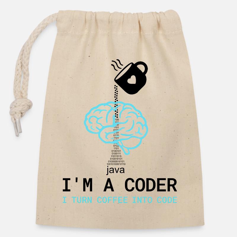 T-shirt Coder : Du café dans le code – Nerdy Programmie - Sac cadeau en coton avec cordon (14 x 20 cm) - nature