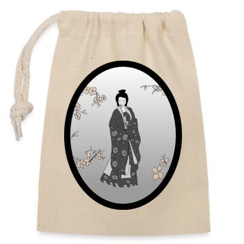 chine_fleurs_transparentes - Sac cadeau en coton avec cordon (14 x 20 cm) - nature - Devant
