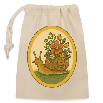 Blumenschnecke im ovalen Vintage-Rahmen - Verschließbarer Geschenkbeutel aus Baumwolle (14x20cm) - Natur - Vorne