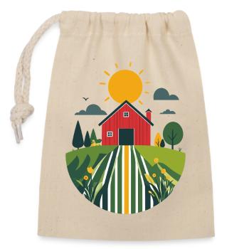 Bauernhof mit roter Scheune Landwirtschaft Motiv - Verschließbarer Geschenkbeutel aus Baumwolle (14x20cm) - Natur - Vorne