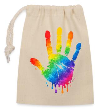 Motif aquarelle colorée à empreintes de main - Sac cadeau en coton avec cordon (14 x 20 cm) - nature - Devant