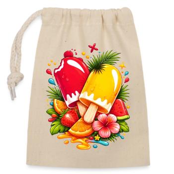 Glace tropicale avec illustration de fruits - Sac cadeau en coton avec cordon (14 x 20 cm) - nature - Devant