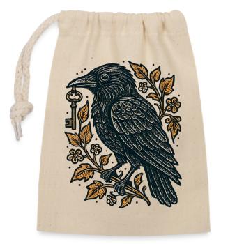 Raven with Key and Foliage - Closable cotton gift bag (14x20cm) - nature - Front