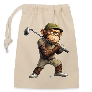 Affen Golf / Golfer Affe - Verschließbarer Geschenkbeutel aus Baumwolle (14x20cm) - Natur - Vorne