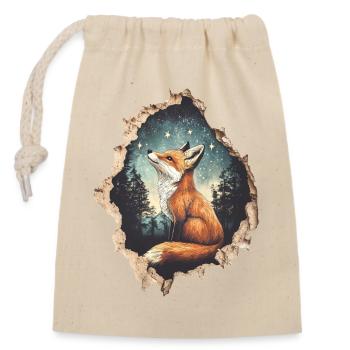 Fuchs Sterne - Verschließbarer Geschenkbeutel aus Baumwolle (14x20cm) - Natur - Vorne
