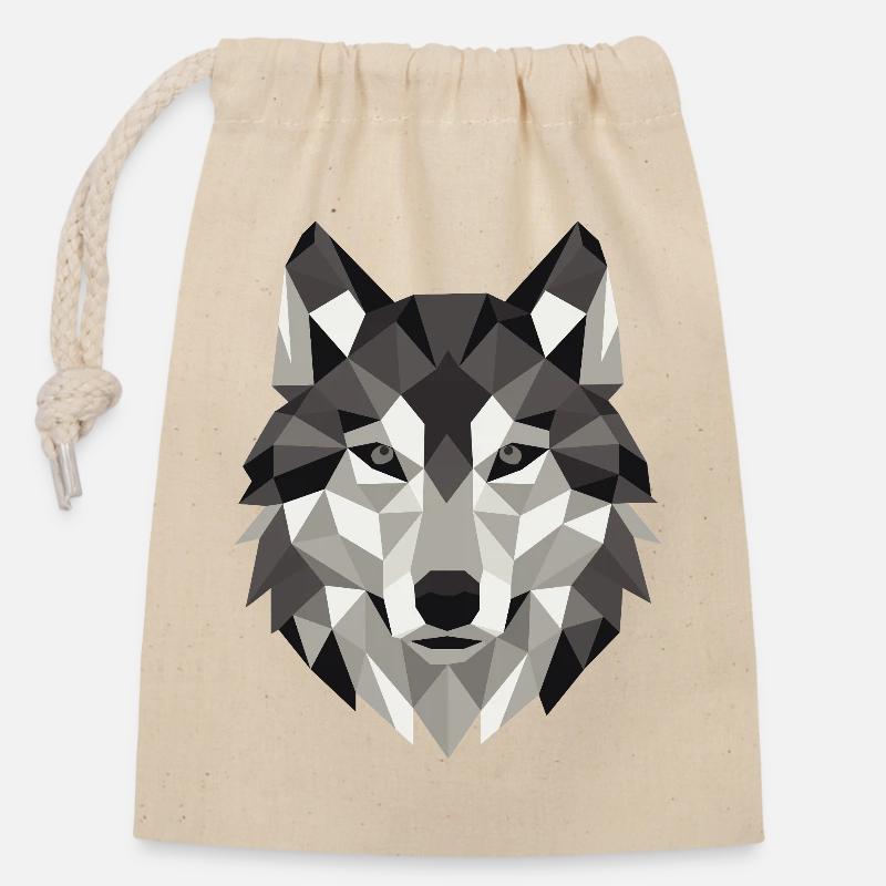 Wolf Head Lowpoly Geometry - Closable cotton gift bag (14x20cm) - nature