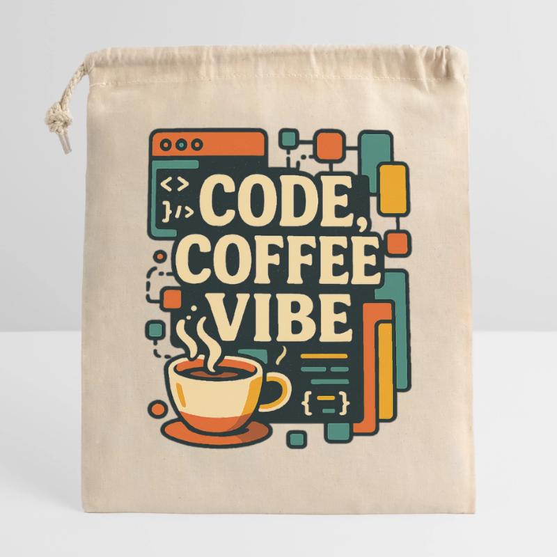 Code Coffee Vibe – Lustiges Programmer T-Shirt Verschließbarer Geschenkbeutel aus Baumwolle (14x20cm)