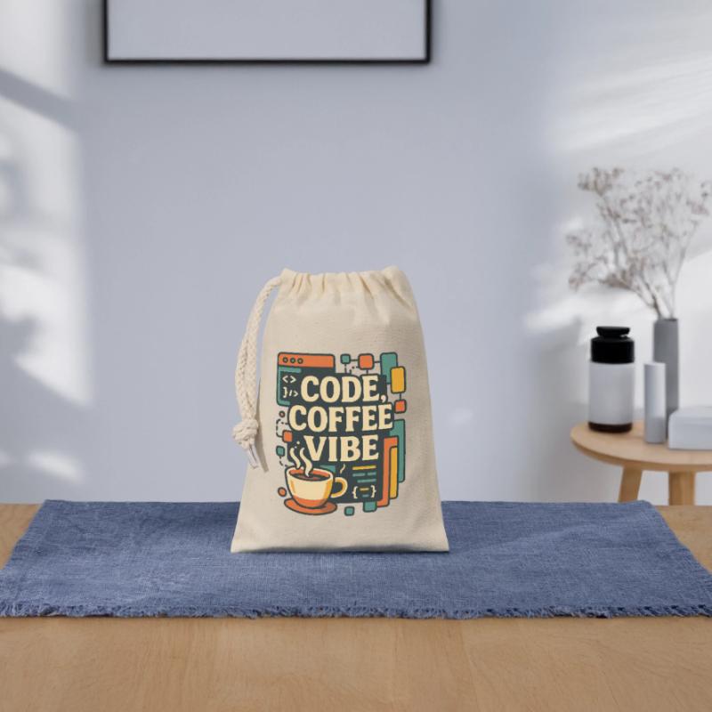 Code Coffee Vibe – T-shirt Programmeur drôle Sac cadeau en coton avec cordon (14 x 20 cm)