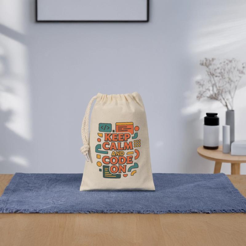 Keep Calm and Code On – Funny Coder Shirt Closable cotton gift bag (14x20cm)