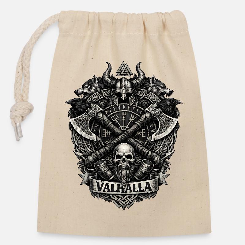 Valhalla-Schädel-Wikingerwappen - Verschließbarer Geschenkbeutel aus Baumwolle (14x20cm) - Natur
