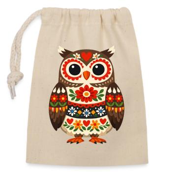 Colorful Owl in Folk Style - Closable cotton gift bag (14x20cm) - nature - Front
