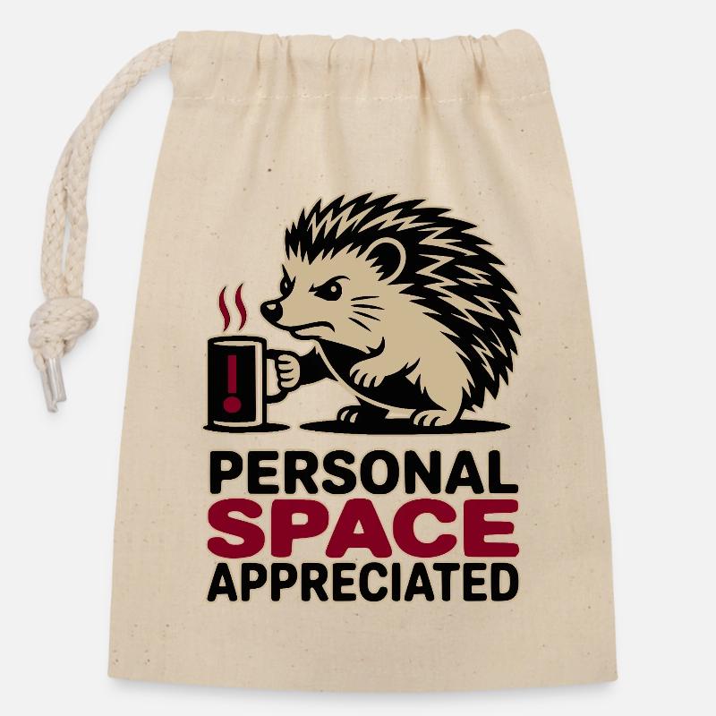 Grumpy Hedgehog Personal Space Introvert Coffee - Sac cadeau en coton avec cordon (14 x 20 cm) - nature