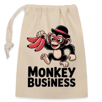 Monkey with bananas and hat - Closable cotton gift bag (14x20cm) - nature - Front
