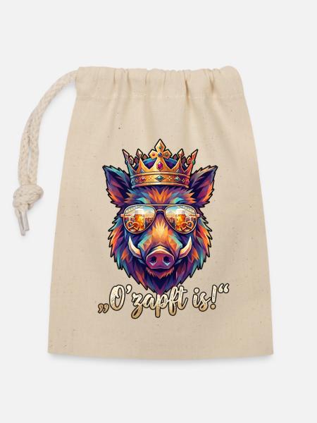 Poly Art Wildschwein O zapft is - Verschließbarer Geschenkbeutel aus Baumwolle (14x20cm) - Natur