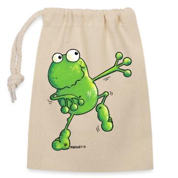 Green Power Frosch - Frösche - Verschließbarer Geschenkbeutel aus Baumwolle (14x20cm) - Natur - Vorne