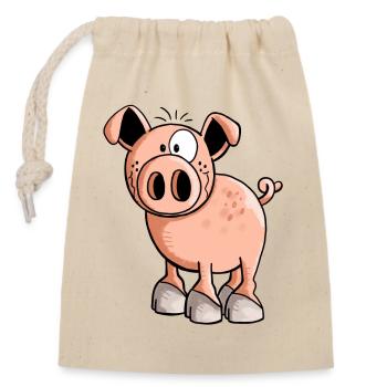 Pink Pig - Cartoon - Piglet - Gift - Closable cotton gift bag (14x20cm) - nature - Front