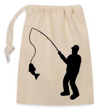 Fisherman with fishing rod and fish - Closable cotton gift bag (14x20cm) - nature - Front