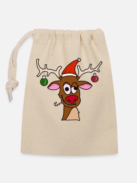 Drunk Reindeer - Verschließbarer Geschenkbeutel aus Baumwolle (14x20cm) - Natur