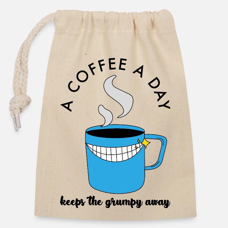 ACoffeeADay noir - Sac cadeau en coton avec cordon (14 x 20 cm) - nature