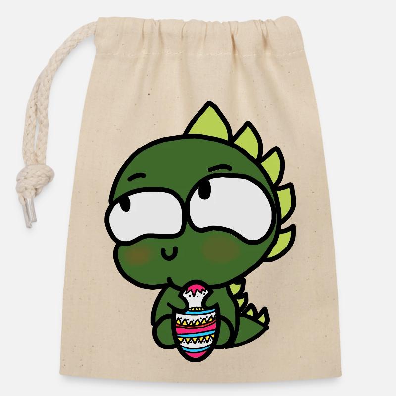 Easter dino - Closable cotton gift bag (14x20cm) - nature