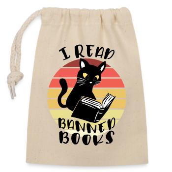 J’ai lu des livres interdits Cat - Sac cadeau en coton avec cordon (14 x 20 cm) - nature - Devant