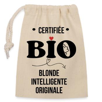 Certifiée bio - blonde intelligente originale - Sac cadeau en coton avec cordon (14 x 20 cm) - nature - Devant